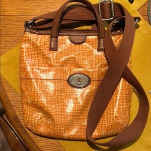 Orange checkered patterned Fossil crossbody